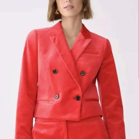 J.Crew Women’s Cropped double-breasted blazer in stretch velvet - Size 18 - Picture 2 of 5